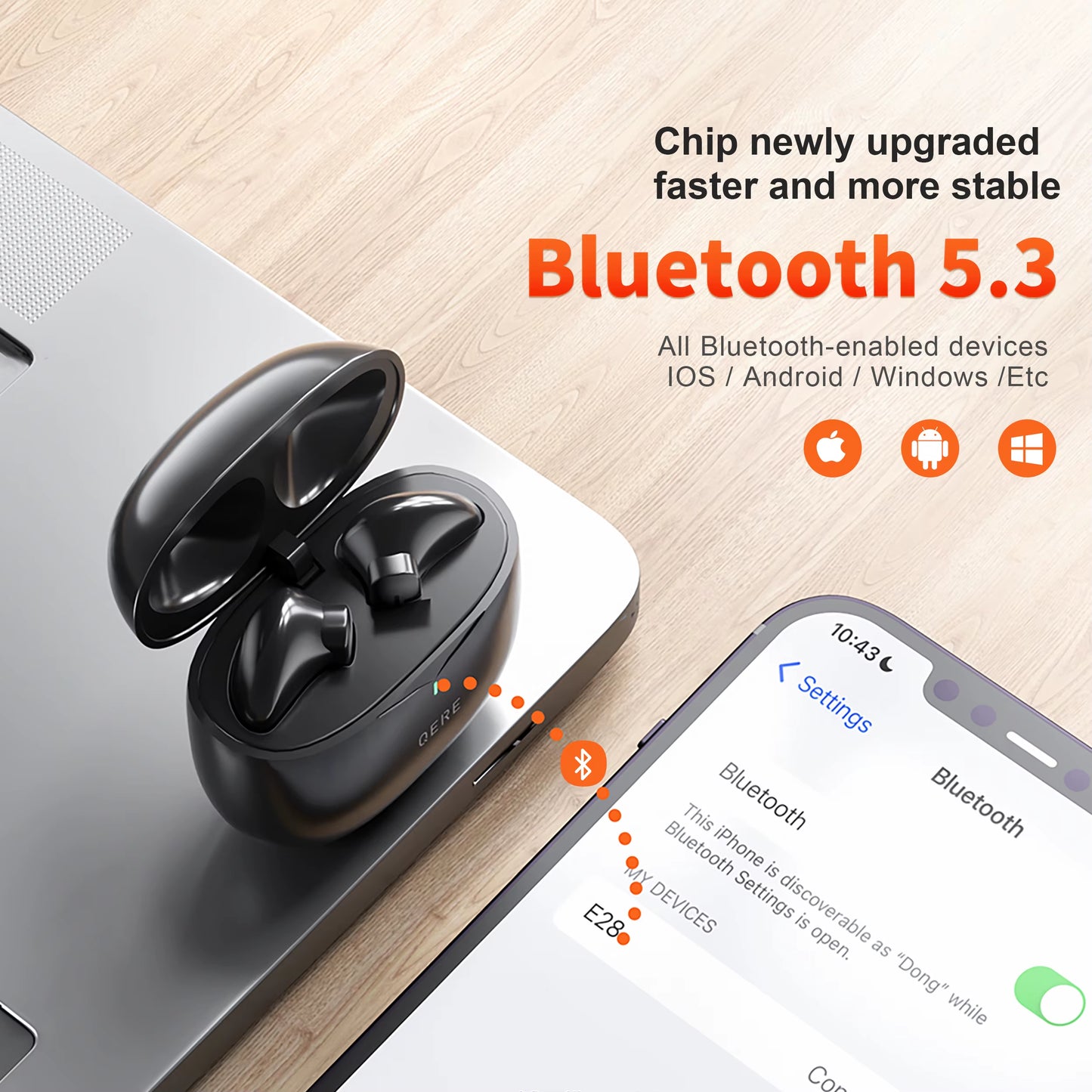 Wireless Headphone TWS Earphone Noise Reduction Dual Microphones ENC Bluetooth 5.3 Waterproof HI-FI Sound Bass Touch Contro