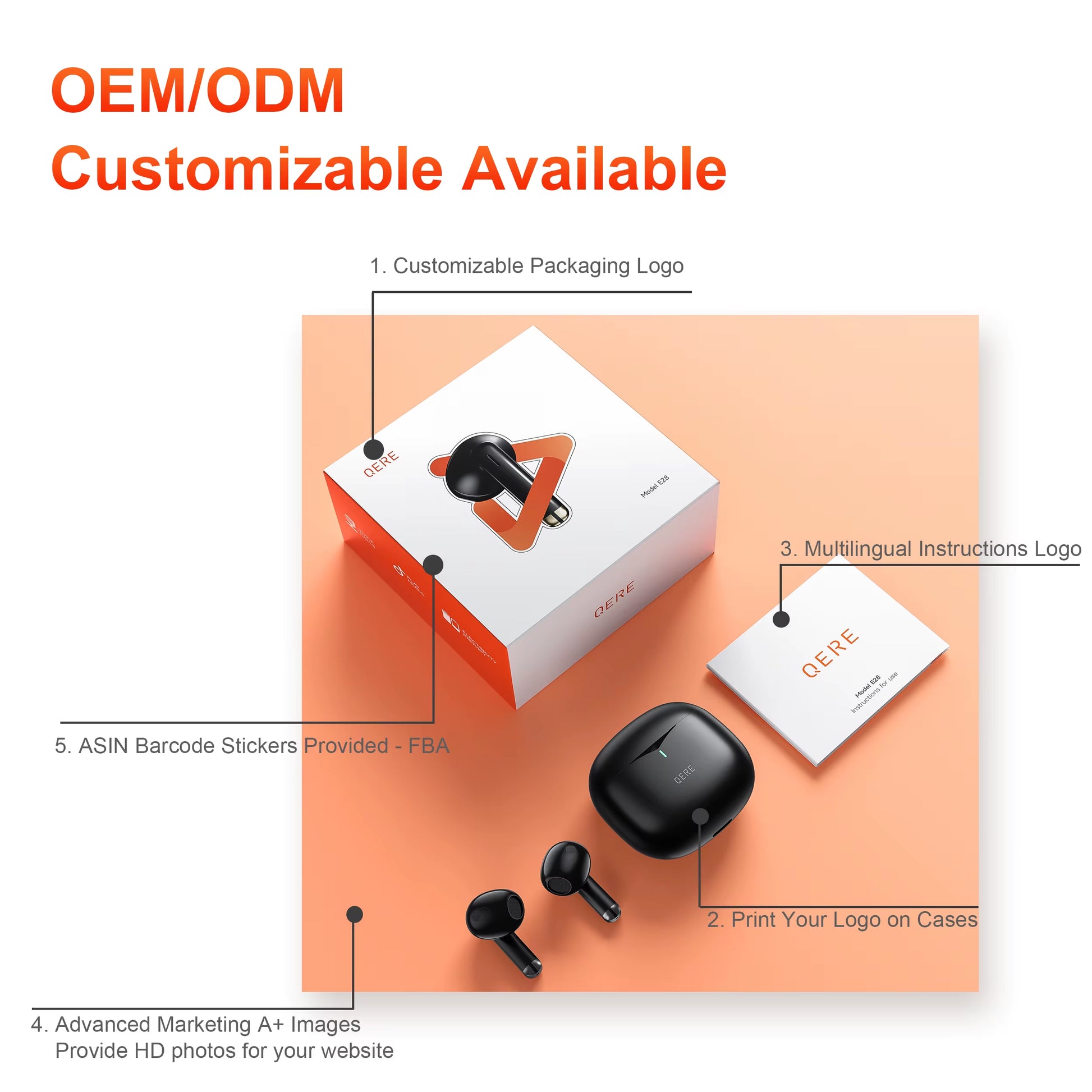Wireless Headphone TWS Earphone Noise Reduction Dual Microphones ENC Bluetooth 5.3 Waterproof HI-FI Sound Bass Touch Contro